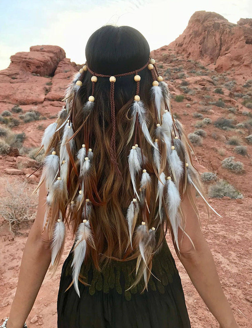 Bandeau Bohème à Longues Plumes – Accessoire Élégant pour Cheveux