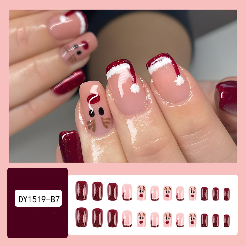 Lot de 24 faux ongles de Noël avec chapeau rayé et flocon de neige, autocollants pour nail art, pour fêtes, danses ou tenues de vacances