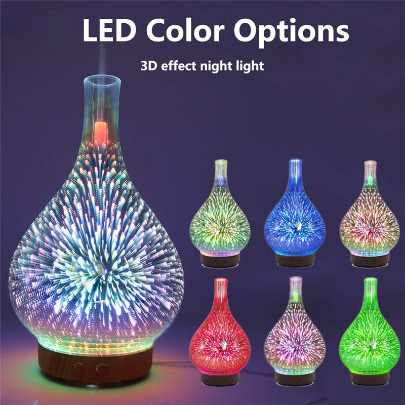 Diffuseur d'arômes en verre 3D, lampe colorée, humidificateur, veilleuse