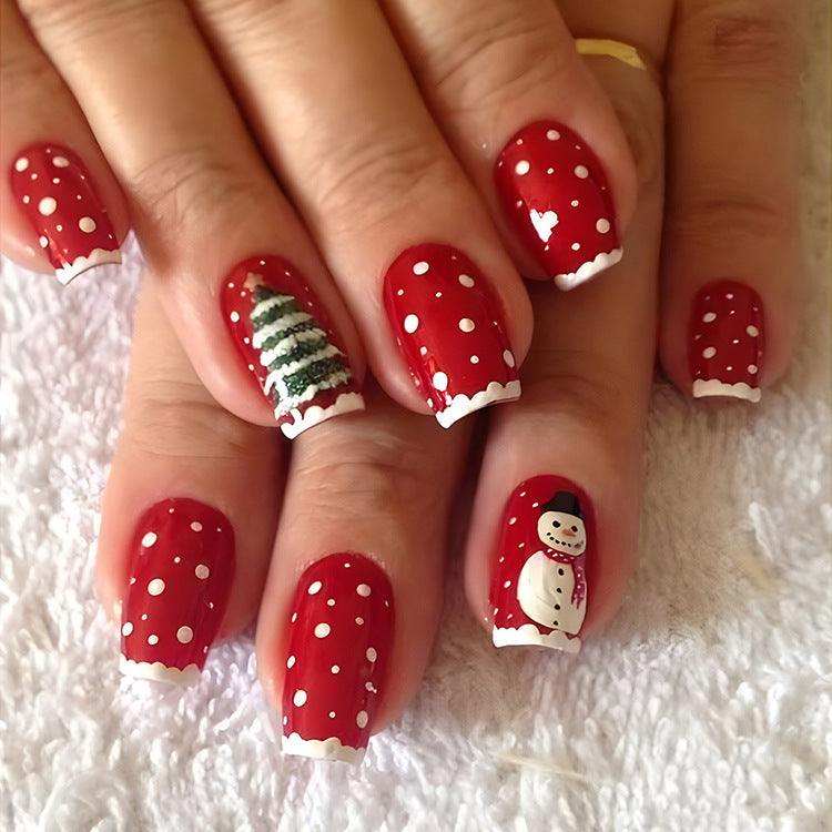 Lot de 24 faux ongles de Noël avec chapeau rayé et flocon de neige, autocollants pour nail art, pour fêtes, danses ou tenues de vacances