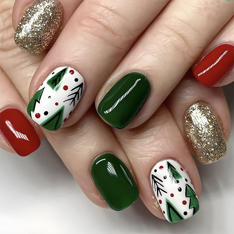 Lot de 24 faux ongles de Noël avec chapeau rayé et flocon de neige, autocollants pour nail art, pour fêtes, danses ou tenues de vacances
